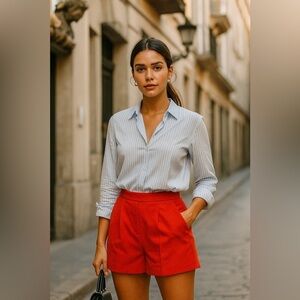 Babaton Flame Orange Pleated High Waist Trouser Shorts size 0